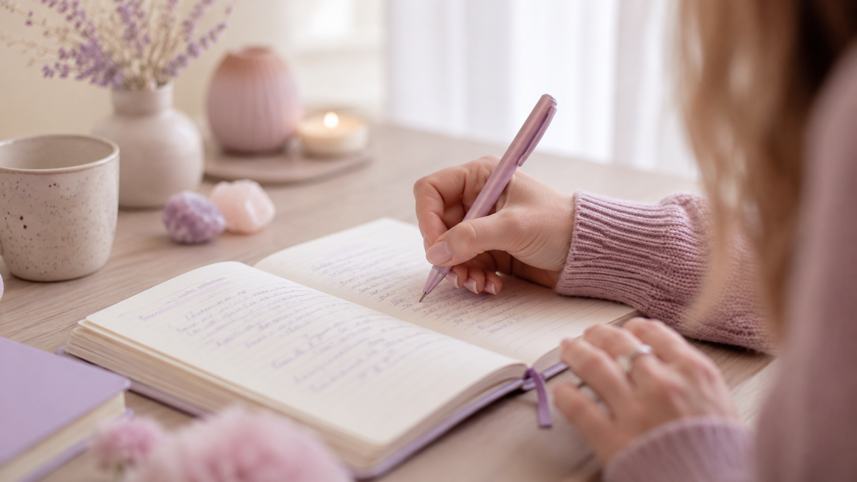 Femme écrivant dans un carnet, moment d'introspection et de coaching