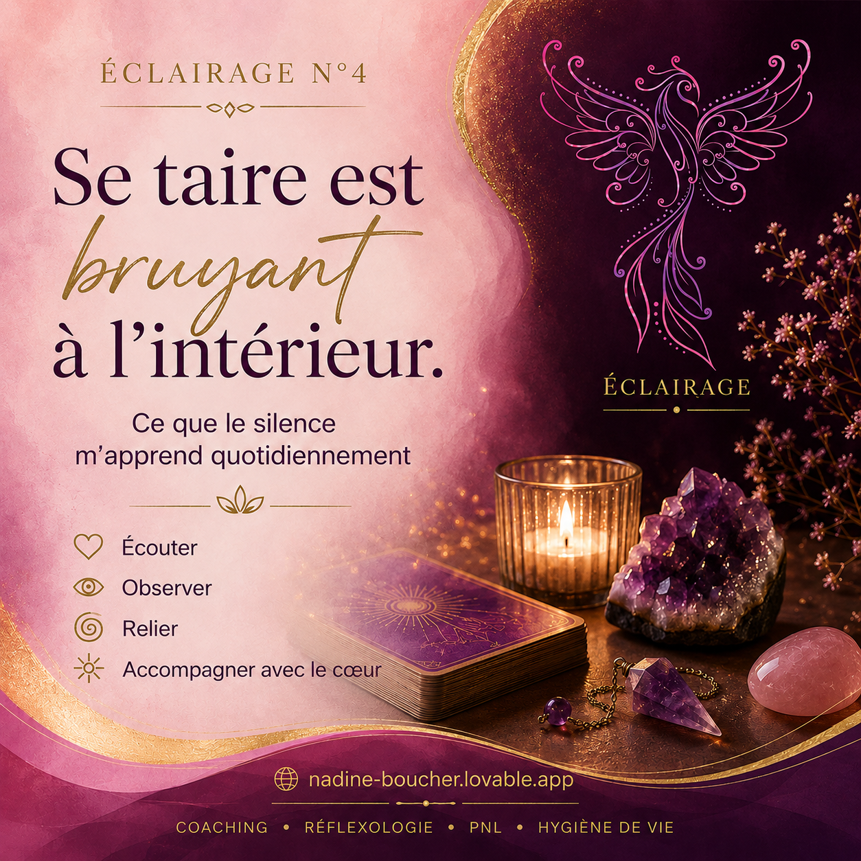 Se taire est bruyant à l’intérieur – Éclairage n°4 de Nadine Boucher sur le silence, l’écoute de soi et le burn-out